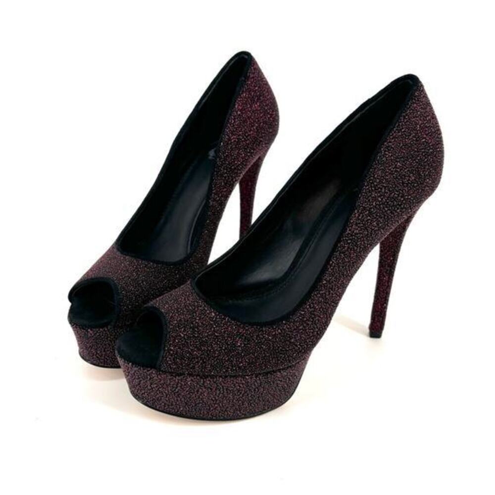 Brian Atwood Bambola Peep Toe Fuchsia Sparkle Leather Size 8 Sexy Glam Baddie